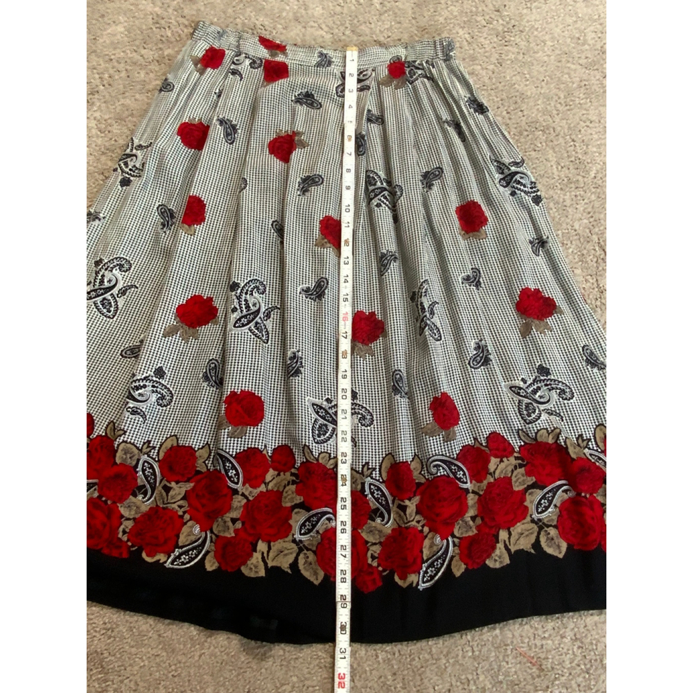 Chaus Pleated Skirt 14 Black Red Floral Elastic Waist Pockets‎ Romantic Coquette - Picture 7 of 16